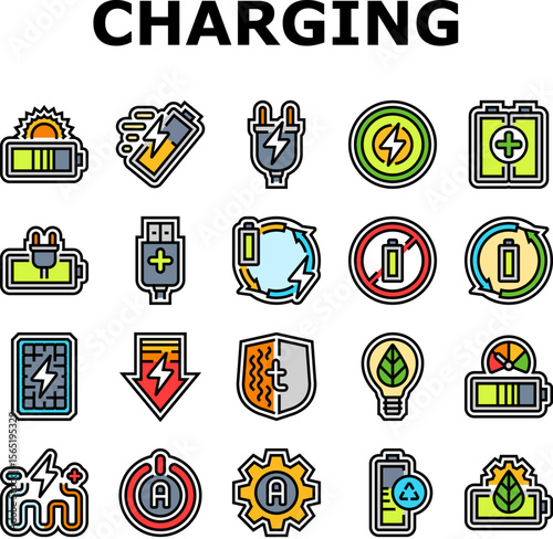 energy charging product icons set vector