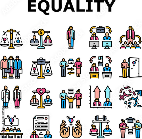 gender equality empowerment icons set vector
