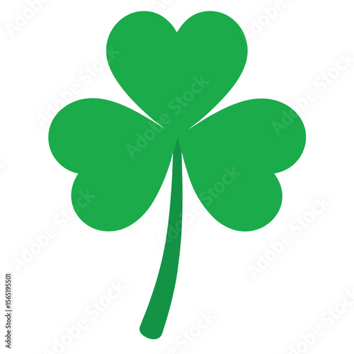 Vibrant green four leaf clover silhouette isolated on white background