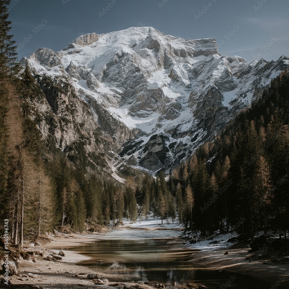 Fototapeta premium Deep blue lakes amidst mountains can be seen from the Austrian Fern Pass, showcasing a picturesque landscape and alpine scenery