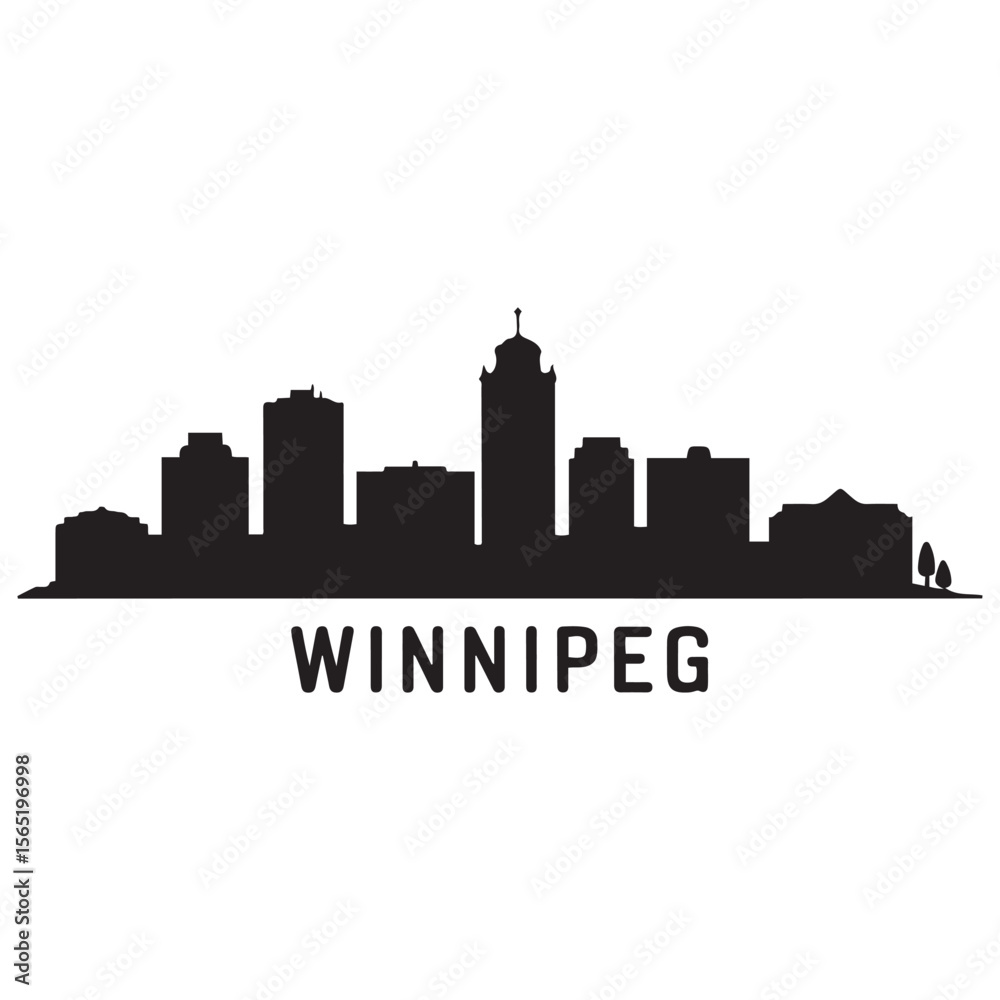 Fototapeta premium Winnipeg skyline silhouette. Black Winnipeg city. Vector black silhouette. with white background