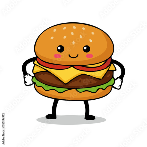 A grilled beef cheeseburger character vector illuustration