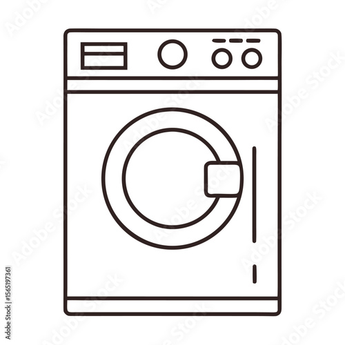 Minimalist line art silhouette of a front load washing machine isolated on white background