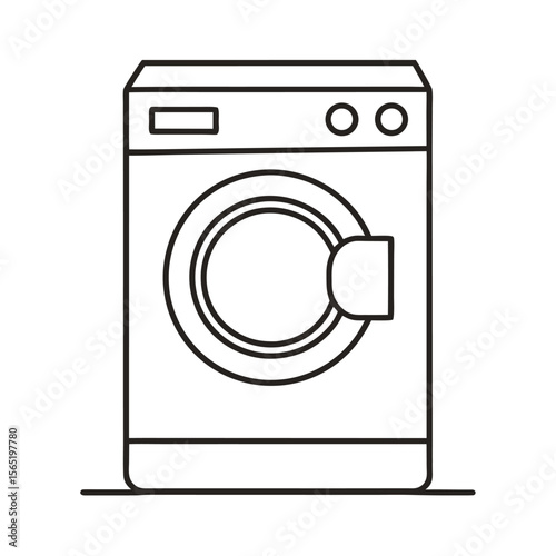 Minimalist line art illustration of a front load washing machine silhouette isolated on white background