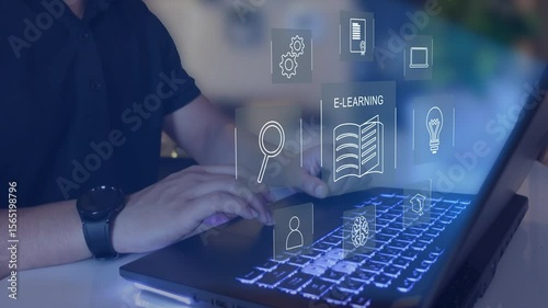 E-learning online education training webinar on internet for personal development and professional qualifications. 