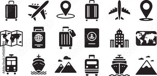 Travel transportation and destination icons airplane