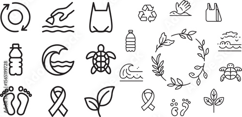 Environmental conservation symbols and nature elements recycle plastic