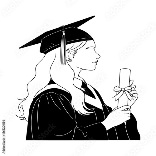 Woman Earning Degree Silhouette Drawing