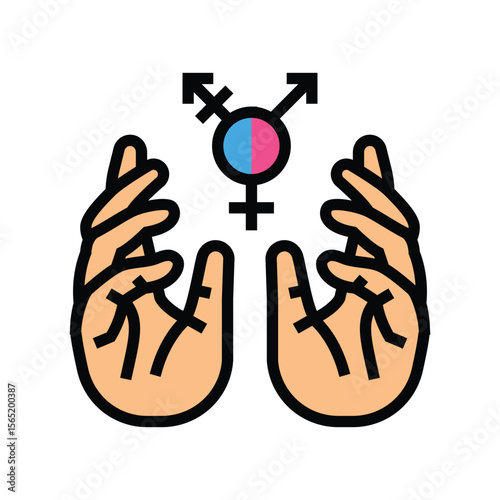 supportive hands around gender icons color icon vector illustration