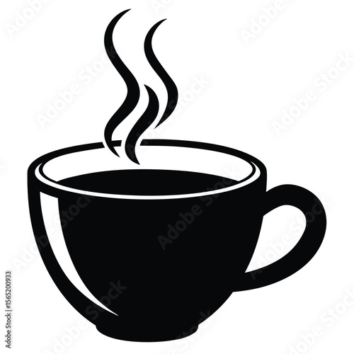 Simple black silhouette of a steaming hot cup of coffee