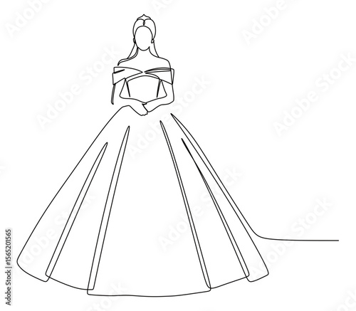 continuous line art of a woman wearing a wedding dress. vector illustration of a wedding dress. wedding concept.