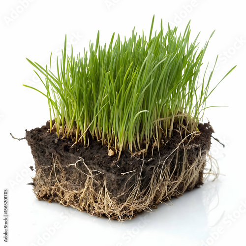 Grass patch with roots isolated on transparent background  
