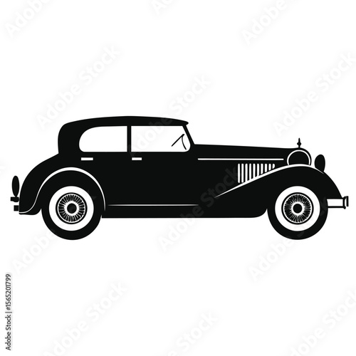 Classic vintage automobile silhouette isolated on white background