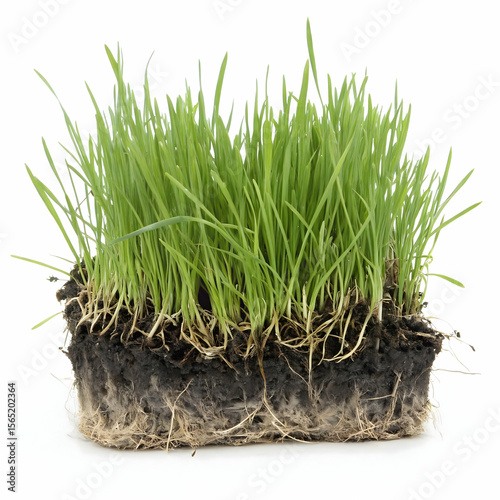 Grass patch with roots isolated on transparent background  