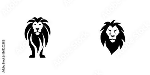 Stylized silhouette icons of lions representing strength and majesty in different poses and designs