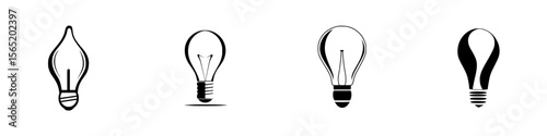 Silhouette pictograms of light bulbs in various styles showcasing different designs and forms for clear visual communication