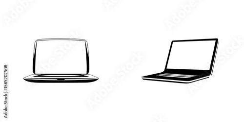 Silhouette pictogram icons set featuring two styles of laptops for digital communication and technology representation