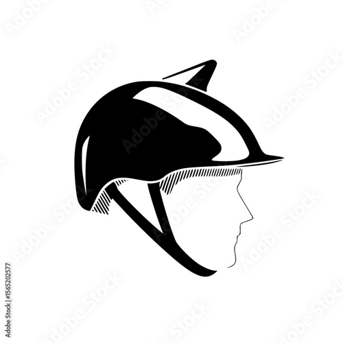 Detailed outline of a riding helmet silhouette designed for equestrian sports, showcasing safety gear features for equine riders