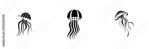 Unique collection of jellyfish silhouettes showcasing diverse designs and forms for graphic and artistic applications