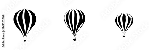 Silhouette pictograms of hot air balloons in various sizes for creative design and illustrations