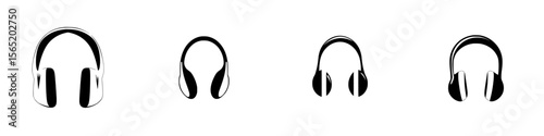 Silhouette pictogram set of various headphone designs in a minimalist style for audio and music related projects