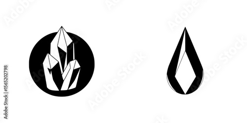 Silhouette pictogram set featuring crystal formations and droplet shapes for graphic design and creative projects
