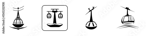 Silhouette pictogram set featuring cable cars and gondolas for transport and leisure activities