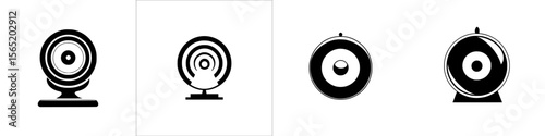 Silhouette pictograms of various speakers and sound devices in minimalist design for modern visual communication