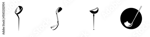 Silhouette pictograms of various ladles in isolated vector icons showcasing essential kitchen utensils for food preparation