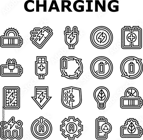energy charging product icons set vector