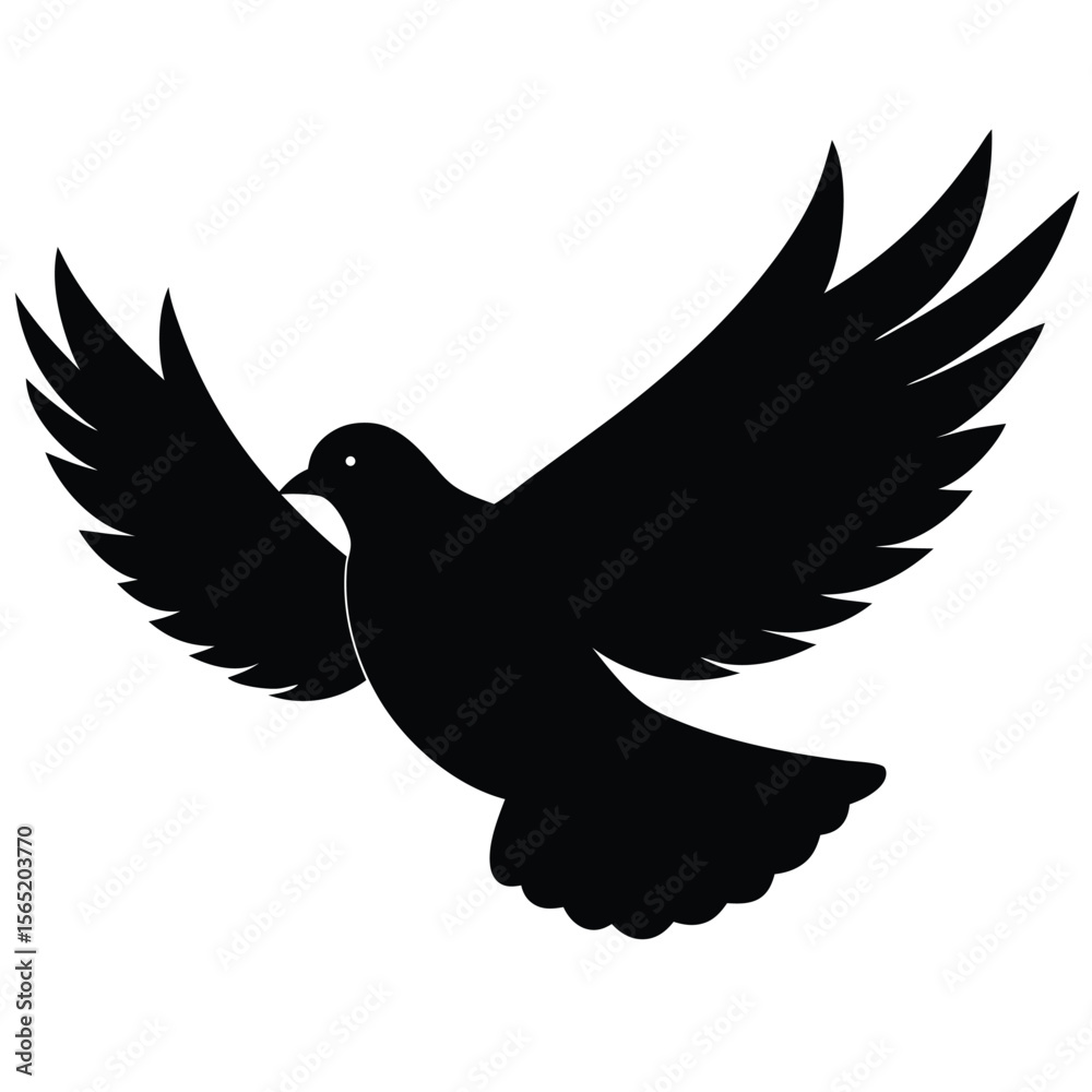 Obraz premium Silhouette of a dove with outstretched wings flying against a white background