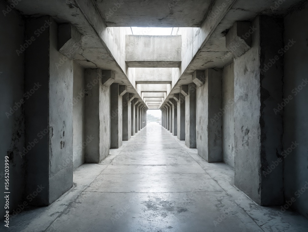 Fototapeta premium Brutalist Hallway with Overhead Light and Sharp Symmetry