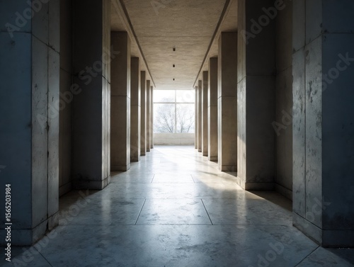 Abstract Symmetrical Passage in Brutalist Concrete Structure
