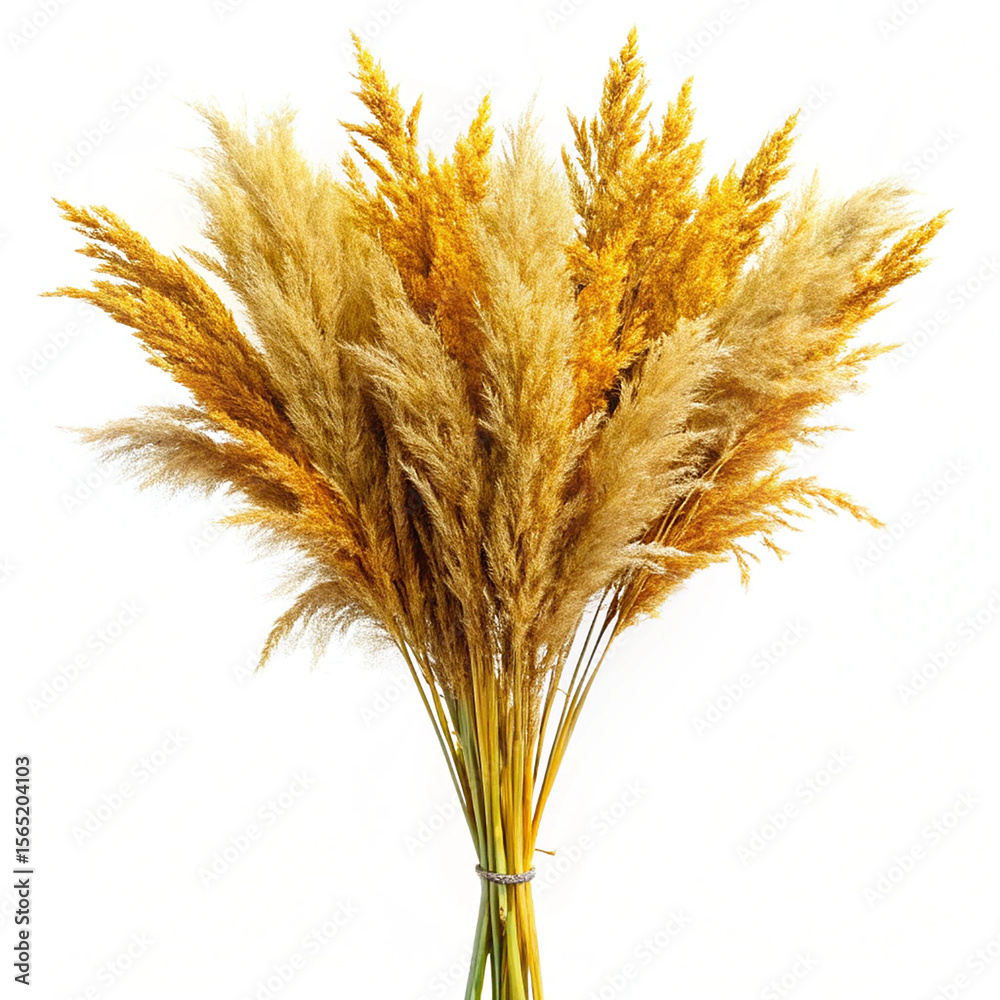 Fototapeta premium Golden Pampas Grass Bouquet: Autumnal Dried Flowers, Warm Tones, Elegant Style