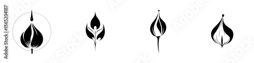 Silhouette pictograms set featuring abstract plant designs capturing elegance and simplicity in a variety of shapes