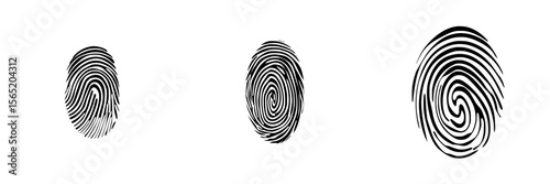 Silhouette pictogram set featuring fingerprint designs in various orientations for identification and security concepts