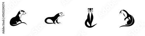 Silhouette pictograms depicting various weasel-like animals in isolated vector form for creative use and design