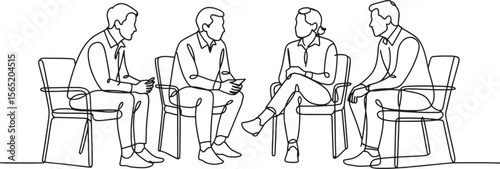 Group Therapy Session Continuous Line Drawing Illustration