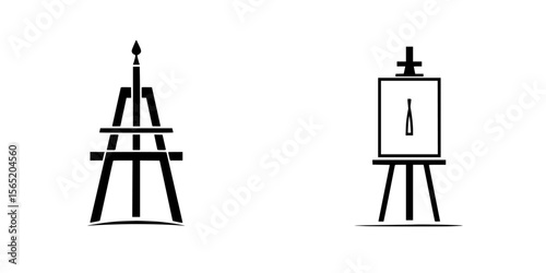 Silhouette pictogram icons illustrating easels and art displays for creative design purposes and artistic representation