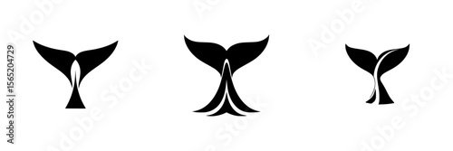 Silhouette pictograms of whale tails designed for various uses in graphic design, signage, and educational material