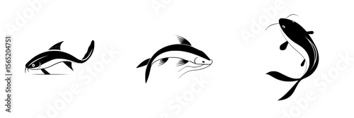 Vector icons collection of various fish silhouettes in minimalist design for graphic purposes