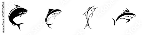 Silhouettes of various fish species depicted as pictograms for illustration in marine-themed designs
