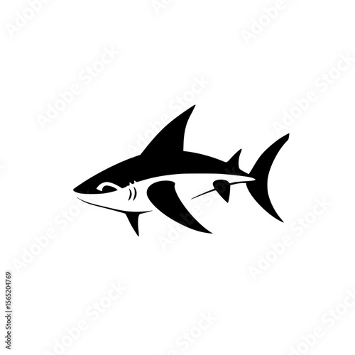 Silhouette pictogram of a shark swimming gracefully in the ocean depths