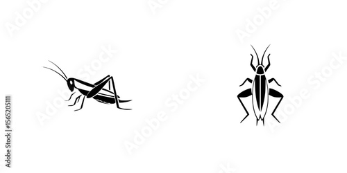 Silhouette pictograms of crickets displayed in a vector icon set showcasing different styles and designs for various purposes