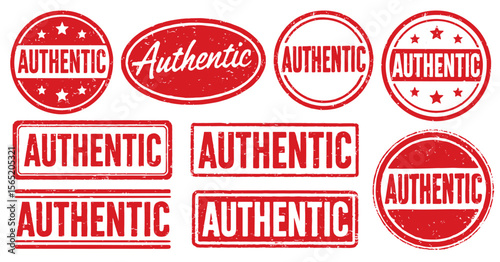 Authentic Stamp vector set. Authentic Rubber Stamp design collection. Authentic Grunge stamp pack. Seal Authentic. Vector illustration image. Isolated one white background.