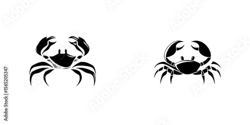 Vector illustrations of crab silhouette pictograms showcasing different postures and designs for various applications
