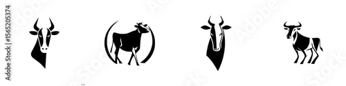 Vector icons depicting animal silhouettes of cattle in various poses showcasing the diversity and characteristics of cows and bulls