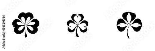 Silhouette pictograms of three types of clover leaves ideal for design, decoration, and graphic projects