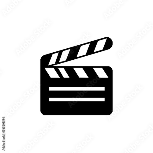 Silhouette pictogram of a classic movie clapperboard used for film production in a studio setting during daytime