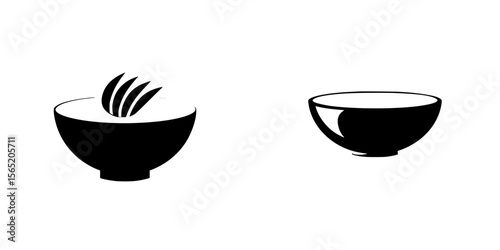 Silhouette pictogram icons depicting bowls with various contents designed for minimalistic representation